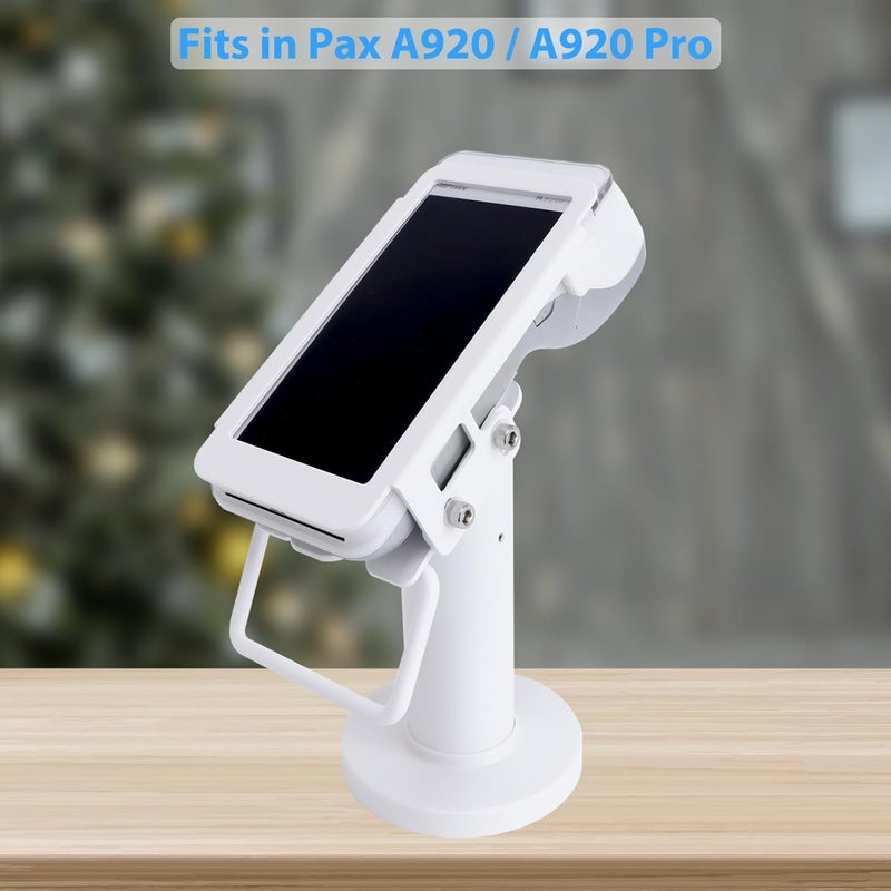CRIZISTON حامل محطة نقاط البيع لجهاز بطاقة الائتمان Pax A920 / A920 Pro، ارتفاع 7 بوصات، حامل قارئ بطاقة الائتمان قابل للإمالة والدوران، حامل محطة بطاقة الائتمان مع مجموعة كاملة، مثبت بالبراغي واللاصق، أبيض - Image 3
